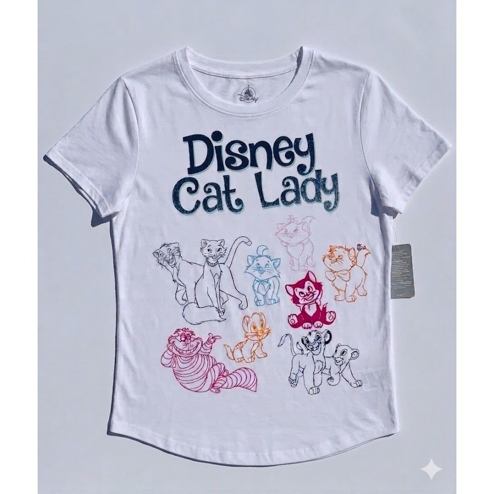 HOLE IN COLLAR READ Disney Cat Lady T-Shirt White L Aristocats Marie Cheshire
